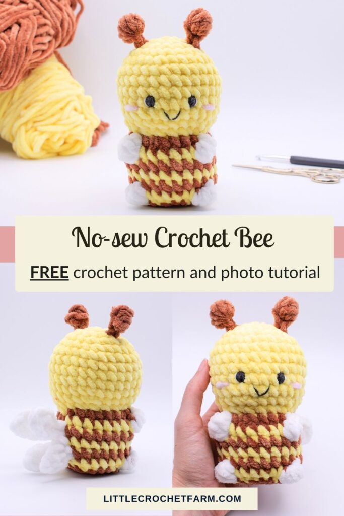 no-sew crochet bee free pattern Pinterest image